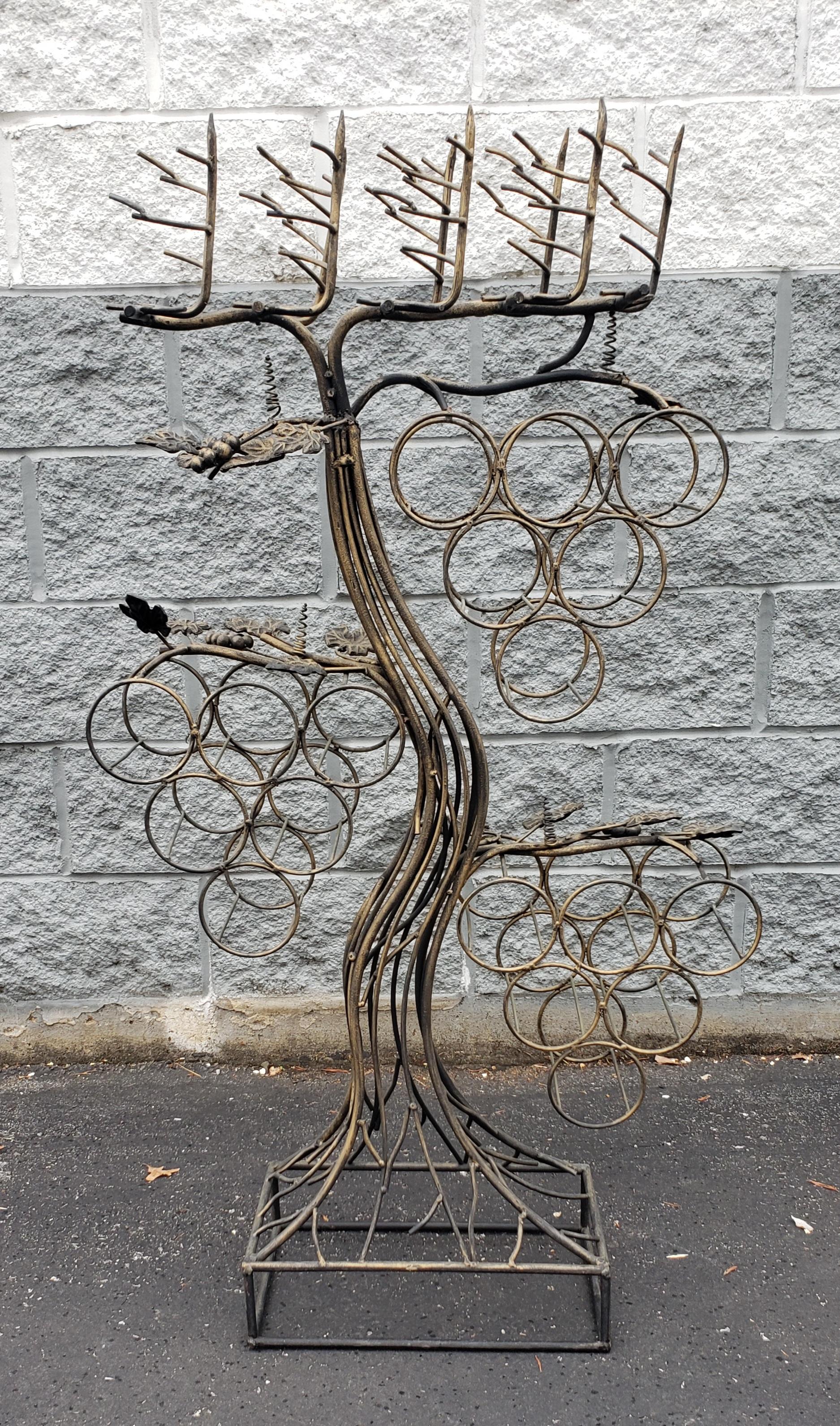 Mid-Century Modern Vintage Hand Forged Patinated Iron Grapevine 26-Bottle Wine Rack For Sale