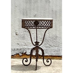 Vintage Hand Forged Wrought Iron Round End Side Table