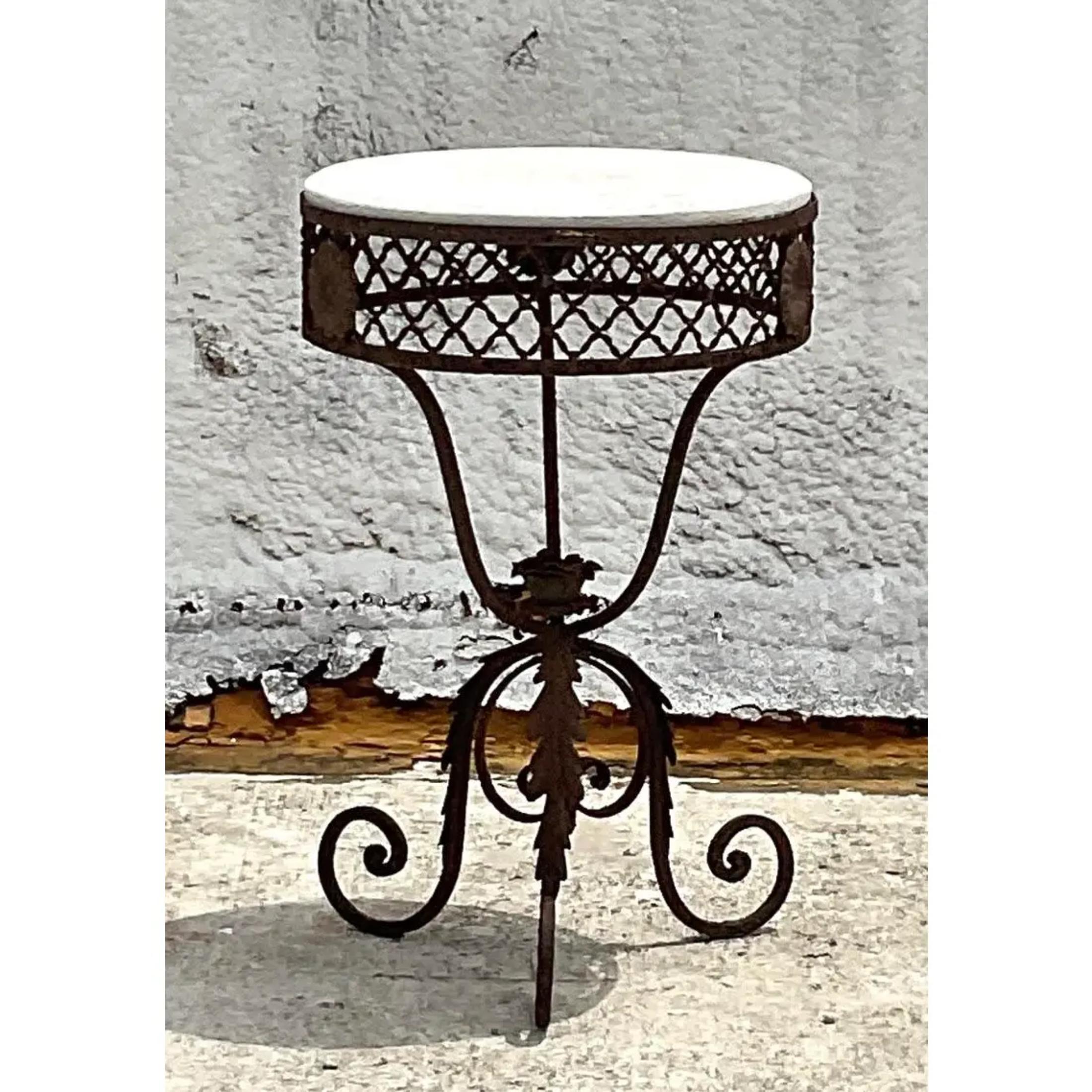 American Vintage Hand Forged Wrought Iron Round End Side Table For Sale