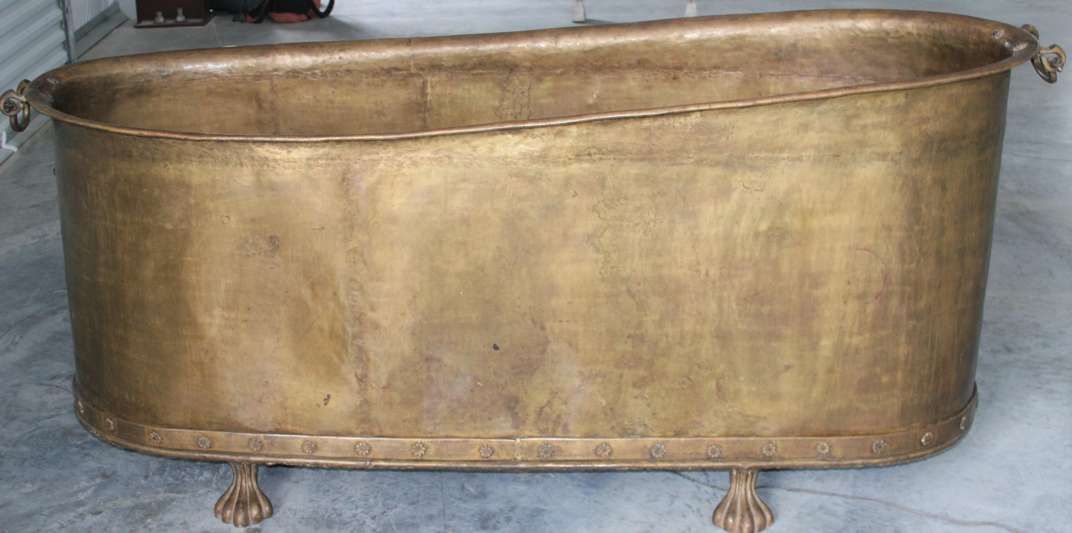 Vintage Hand Hammered Copper Alloy Freestanding Bath Tub Featuring Claw Feet     6