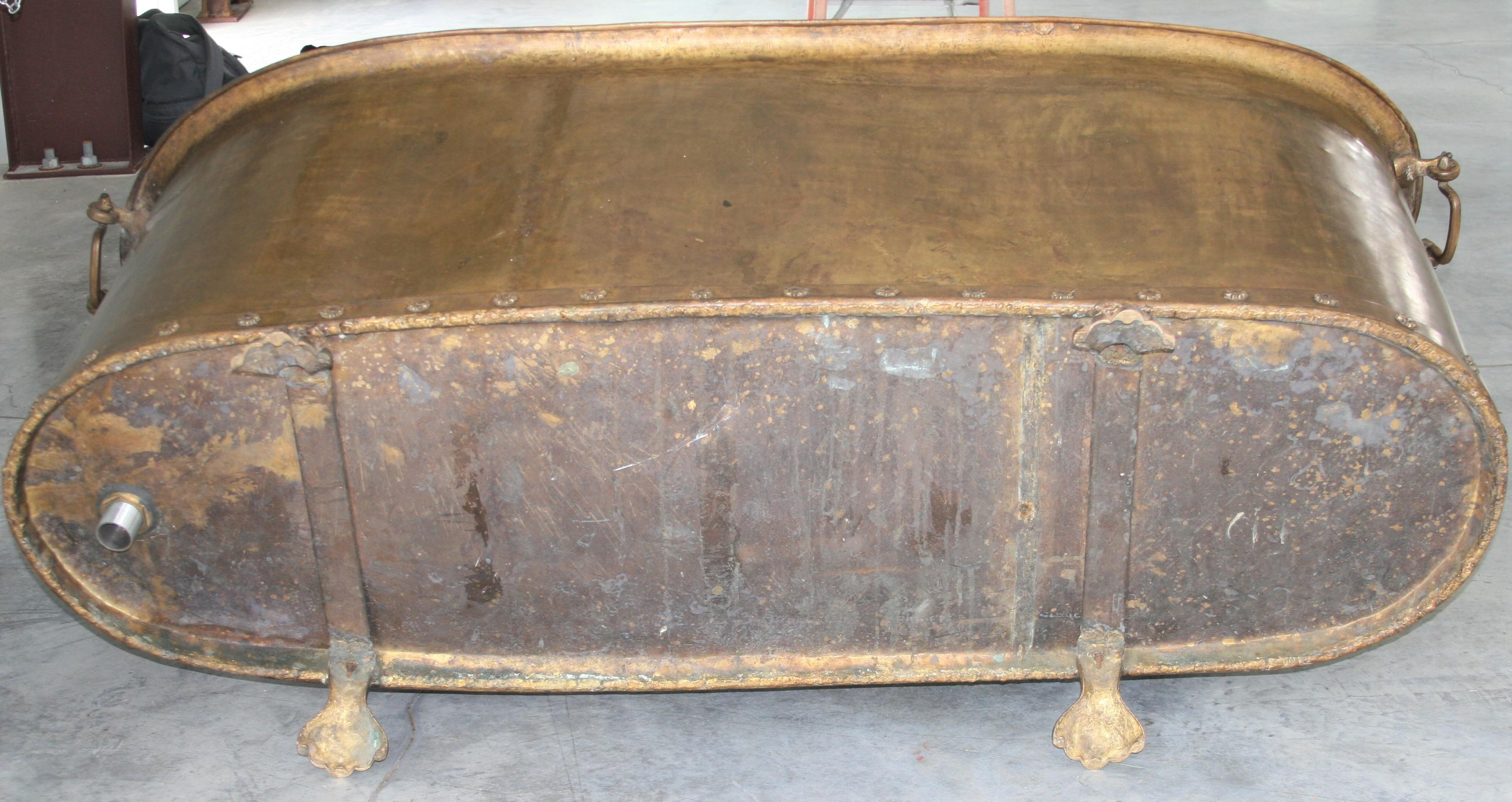 Vintage Hand Hammered Copper Alloy Freestanding Bath Tub Featuring Claw Feet     7