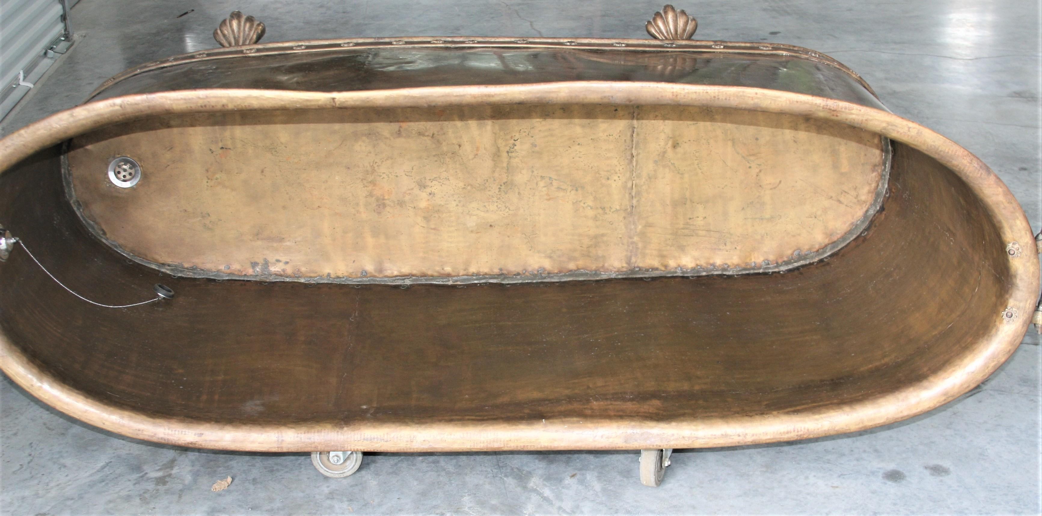 Vintage Hand Hammered Copper Alloy Freestanding Bath Tub Featuring Claw Feet     11