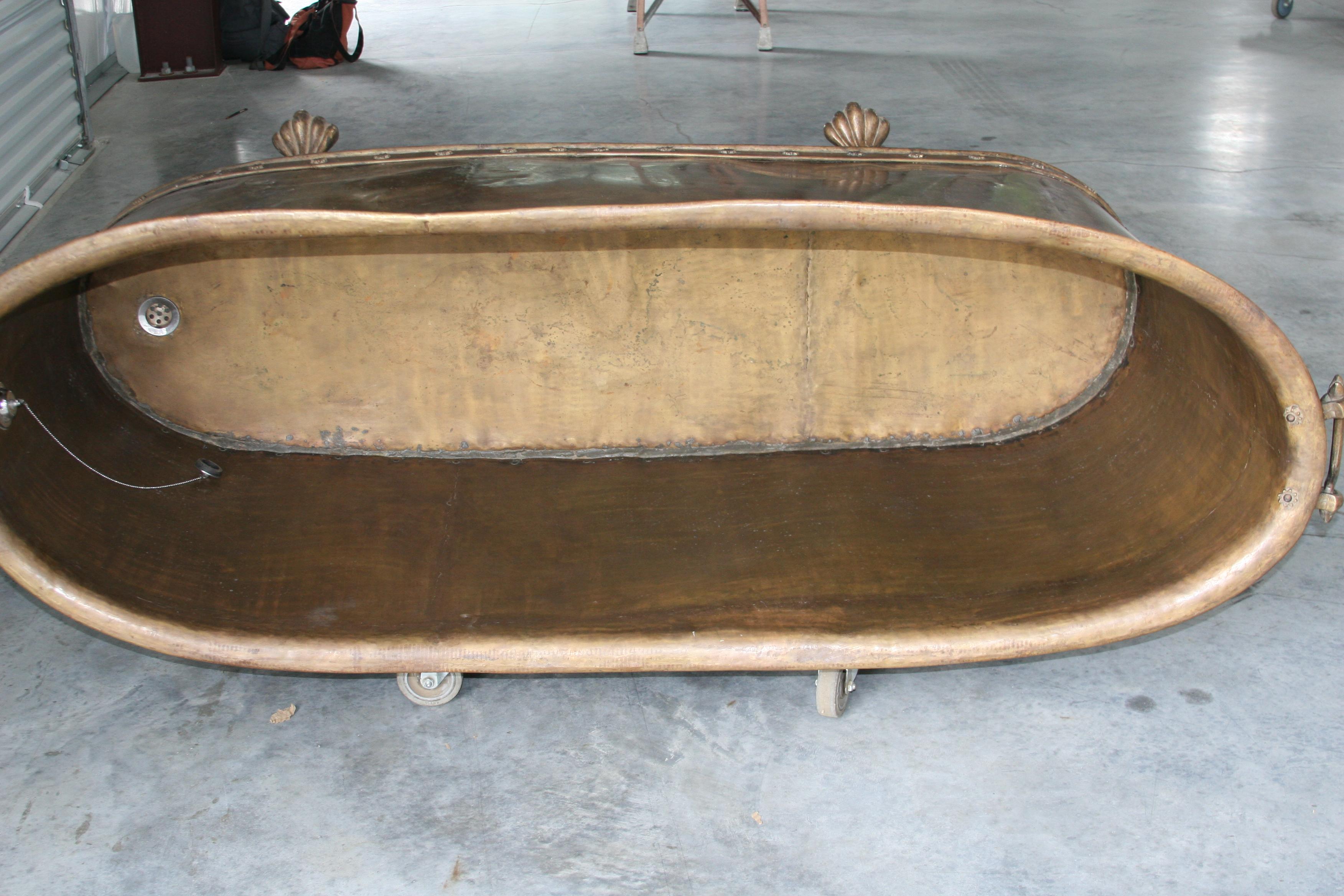 Vintage Hand Hammered Copper Alloy Freestanding Bath Tub Featuring Claw Feet     12