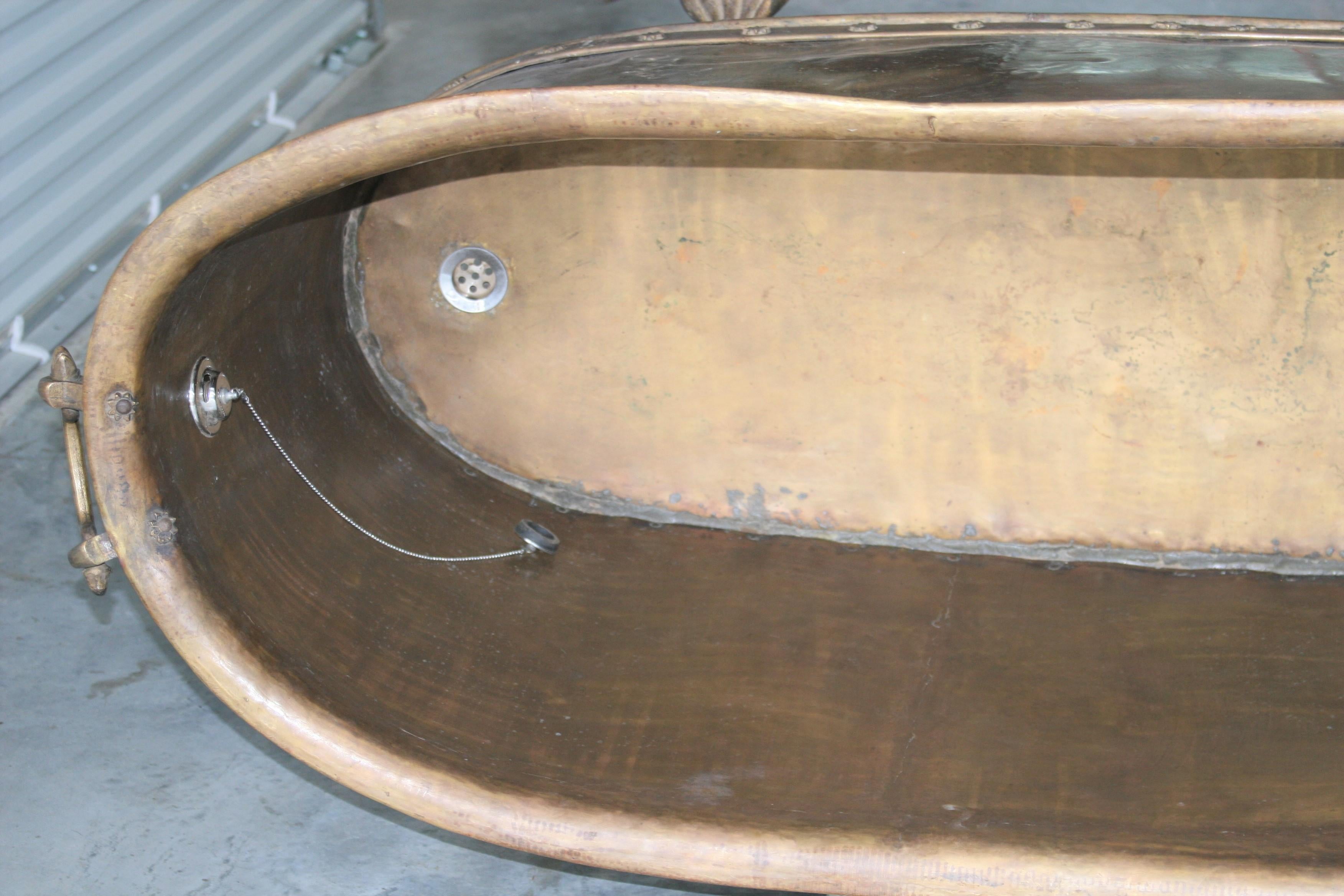 Vintage Hand Hammered Copper Alloy Freestanding Bath Tub Featuring Claw Feet     13