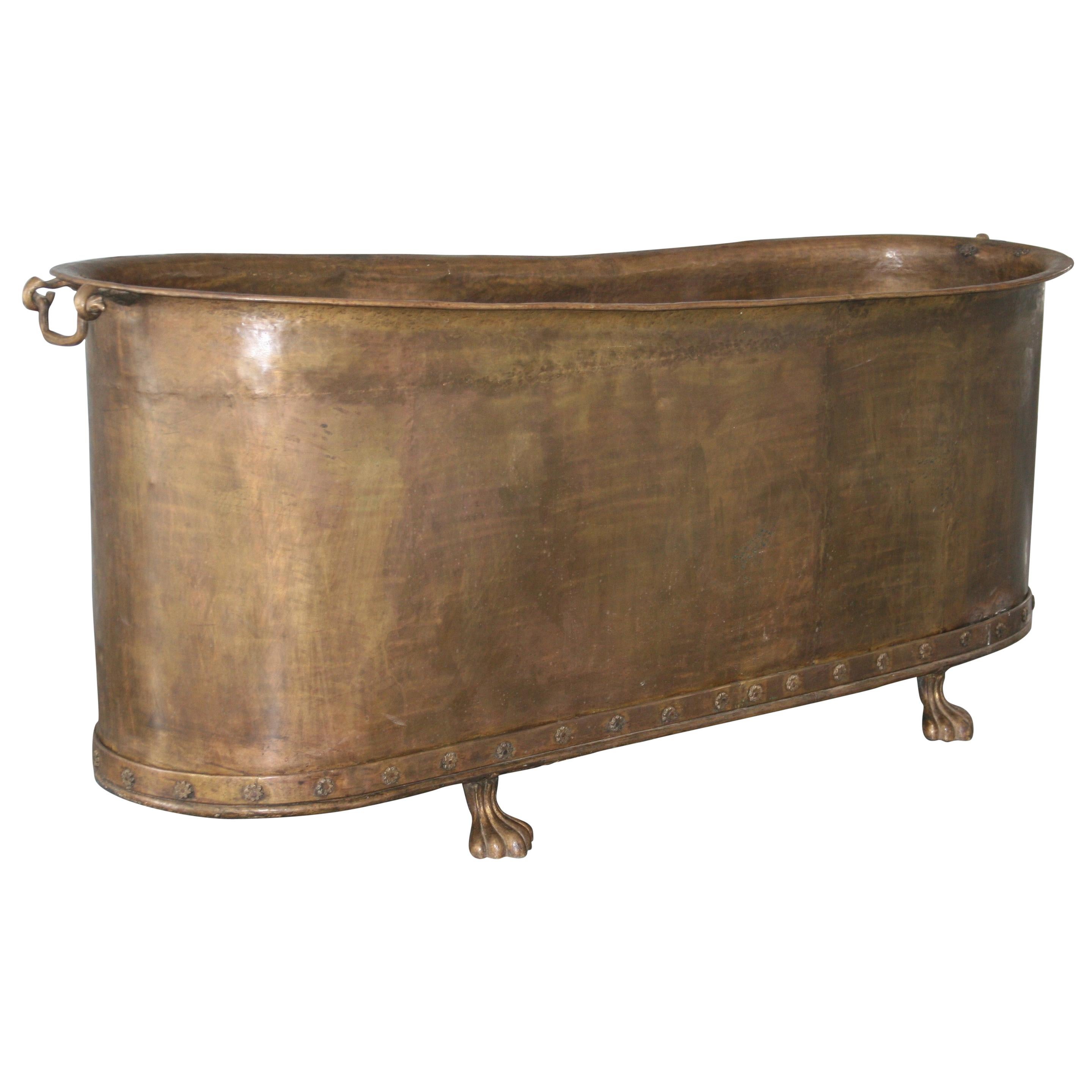 Vintage Hand Hammered Copper Alloy Freestanding Bath Tub Featuring Claw Feet    