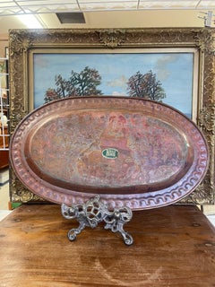 Vintage Hand-Hammered Oval Tray by Marsar Arte y Cobre, Puerto Vallarta, Mexico