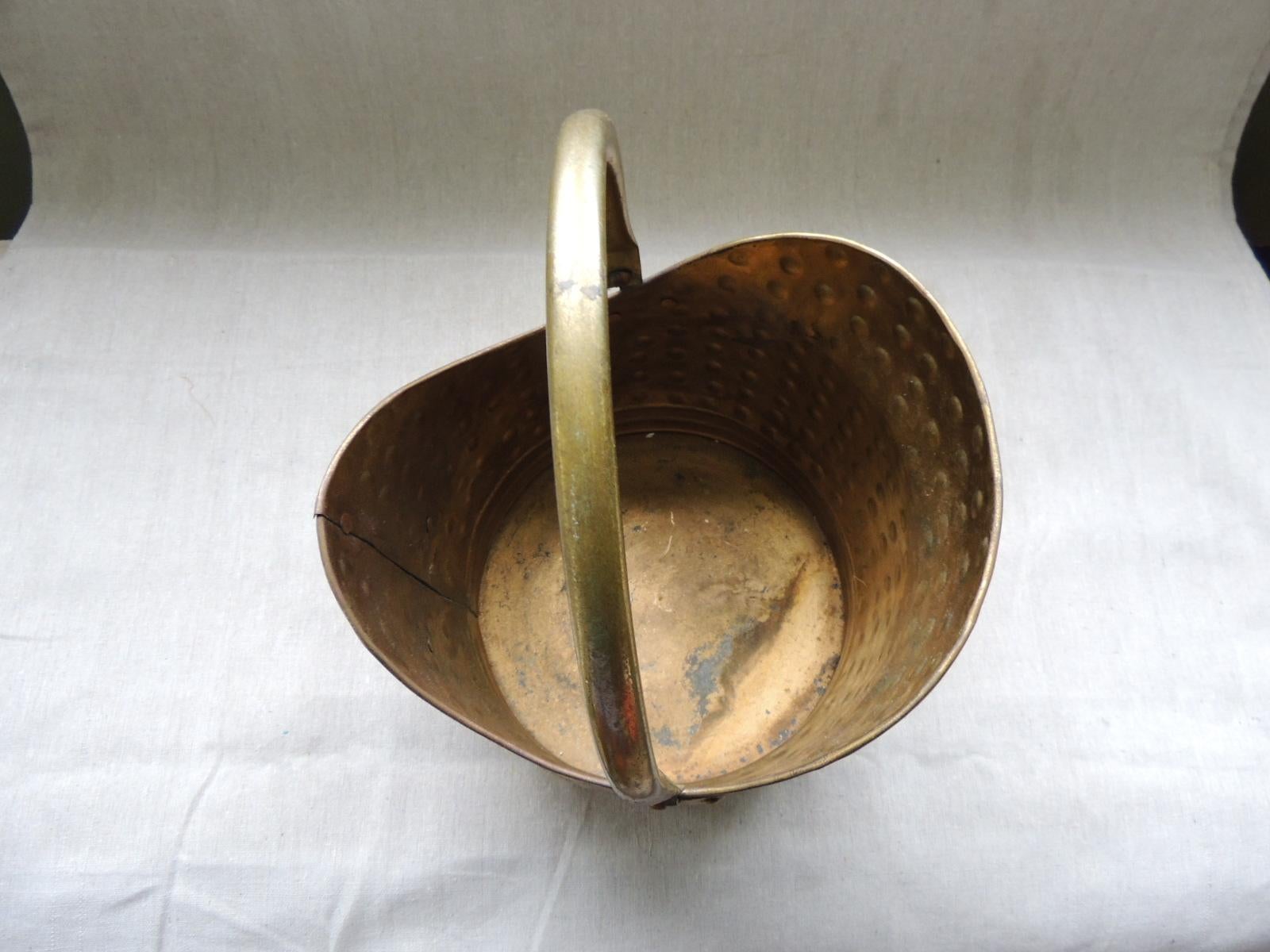 Indian Vintage Hand-Hammered Polish Brass Cauldron with Handle