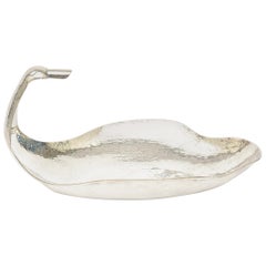 Vintage Hand-Hammered Silver Plate Duck Serving Bowl Scalloped Design 1960's