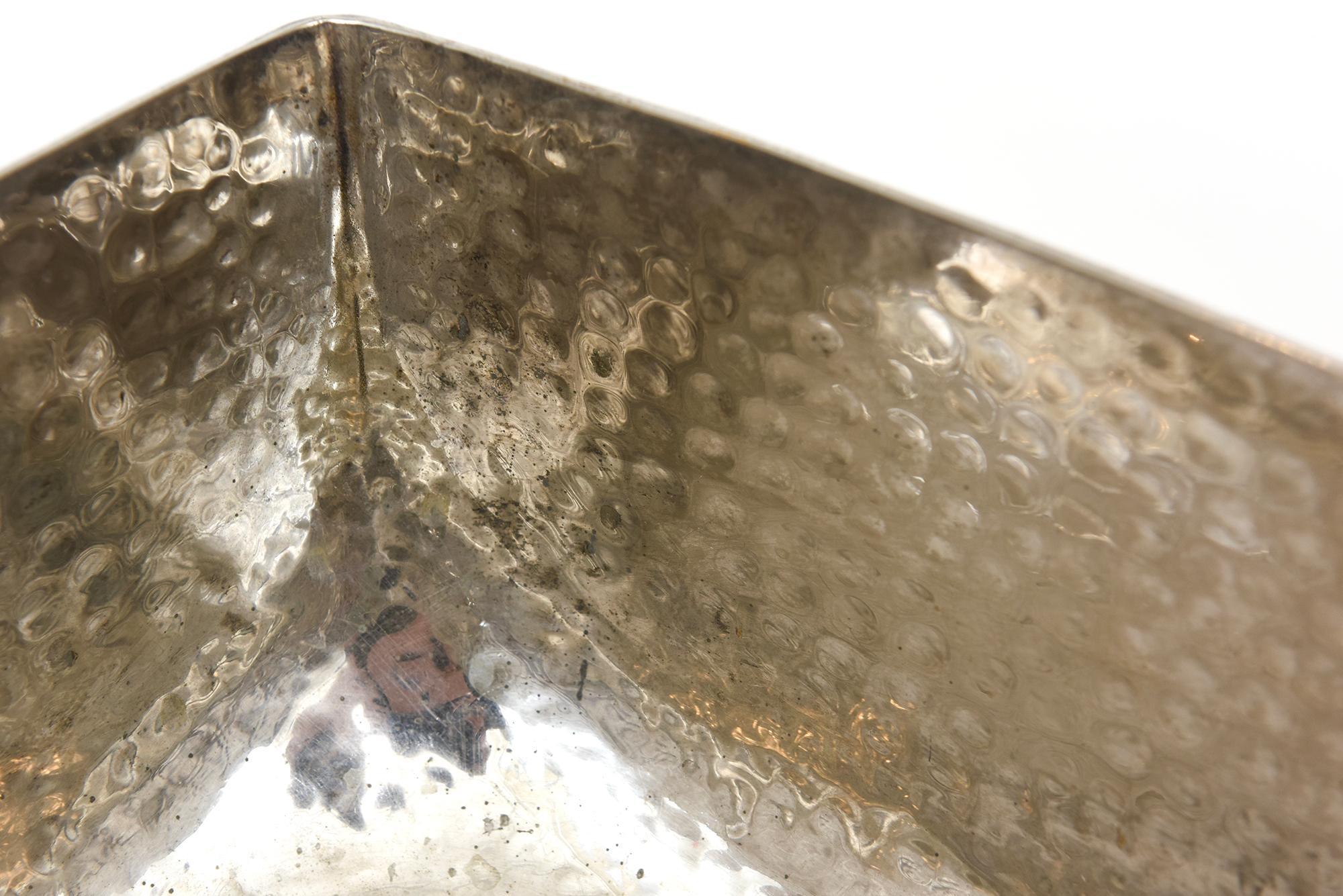 Vintage Hand Hammered Silver-Plate Large Bowl With Four Glass Stones 4