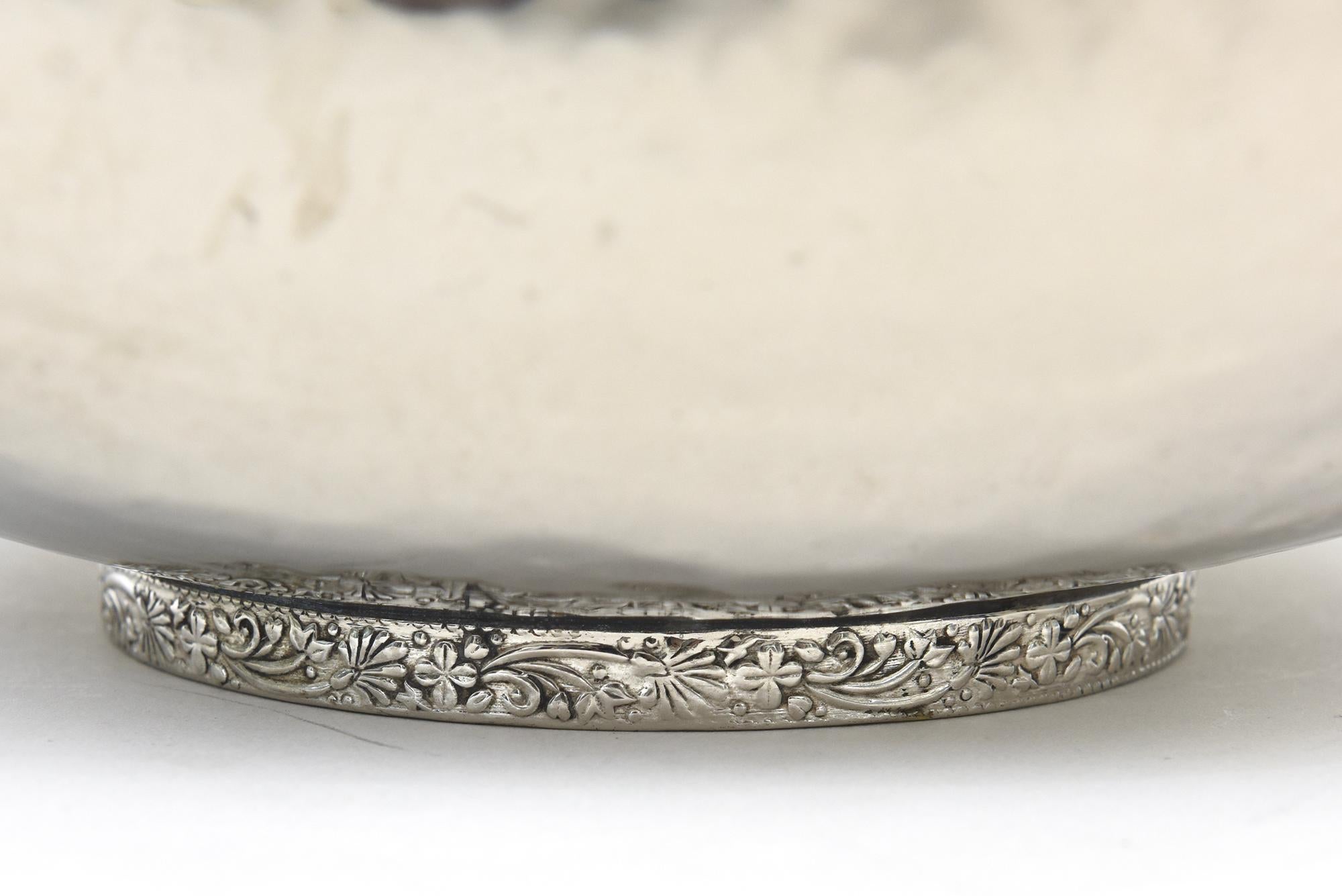 Vintage Hand Hammered Silver-Plate Large Bowl With Four Glass Stones 2