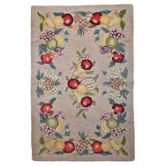 Vintage American Hand Hooked Rug, Fruit Pattern Design, Folk Art Tapestry