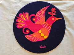 Vintage Mid-Century Hand Tapestry Wall Art in Navy, Red, Yellow, Crimson, Orange