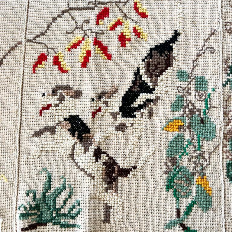 American Vintage Hand Knitted and Embroidered English Hunting Scene Afghan Throw Blanket For Sale