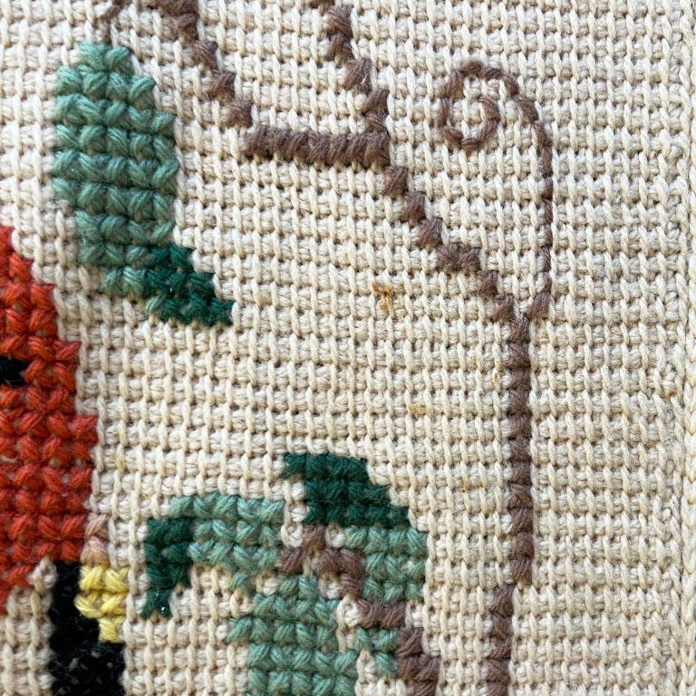 Vintage Hand Knitted and Embroidered English Hunting Scene Afghan Throw Blanket For Sale 1