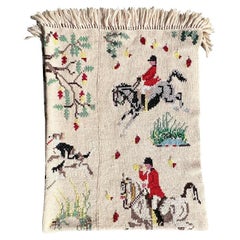 Handgestickte und bestickte afghanische Vintage-Überwurfdecke aus englischer Jagdszene, Vintage