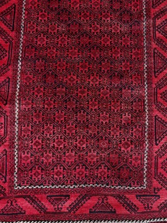Vintage hand-knitted Baluch rug with geometric pattern, Afghanistan 1950s