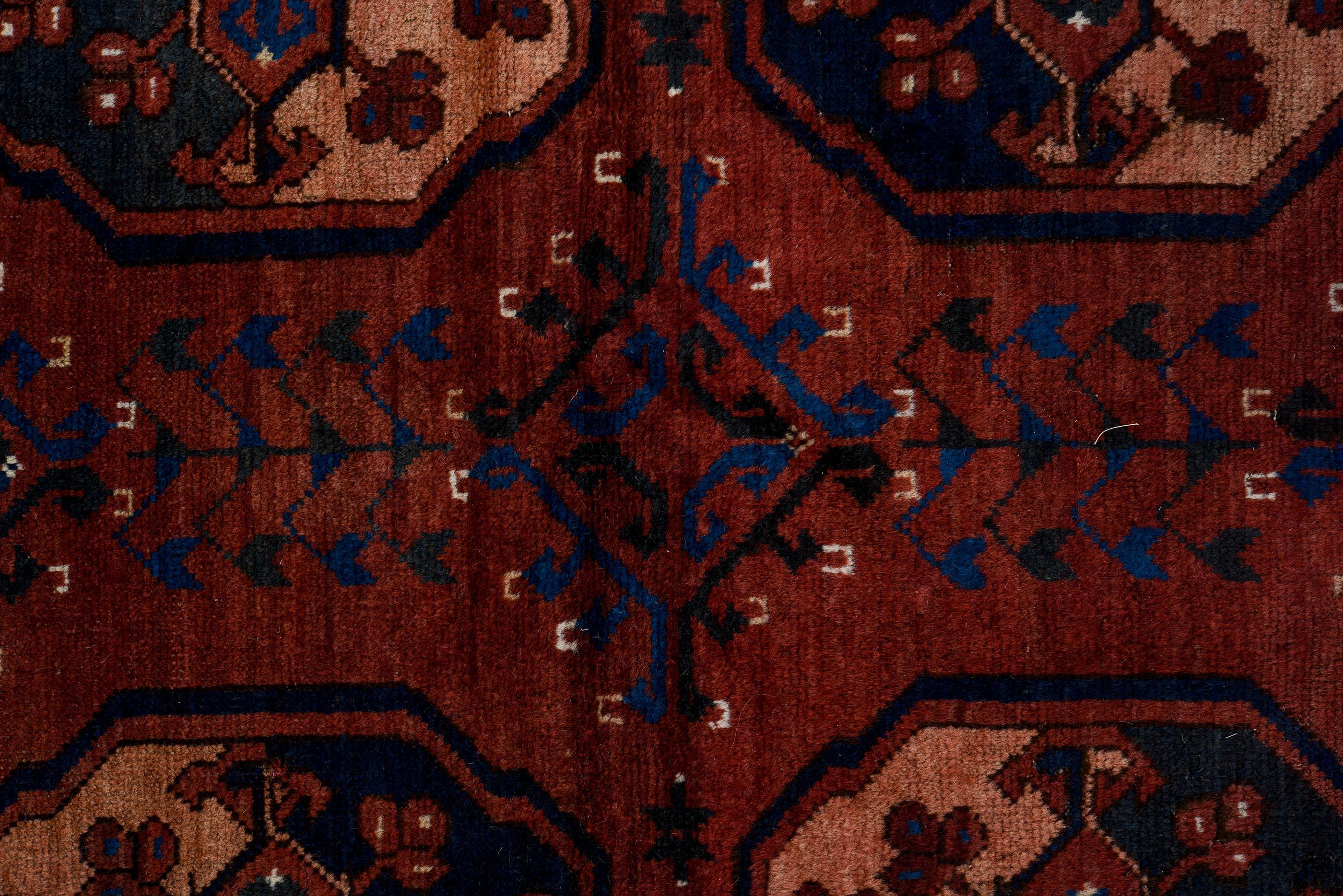 20th Century Vintage Hand-Knotted Afghan Rug Repeating Gul Motif Pattern For Sale