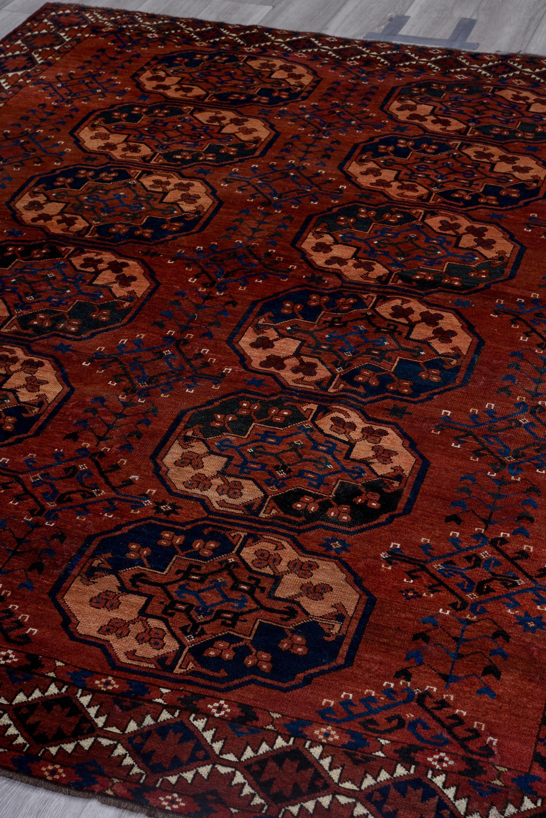 Wool Vintage Hand-Knotted Afghan Rug Repeating Gul Motif Pattern For Sale