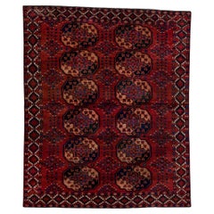 Vintage Hand-Knotted Afghan Rug Repeating Gul Motif Pattern