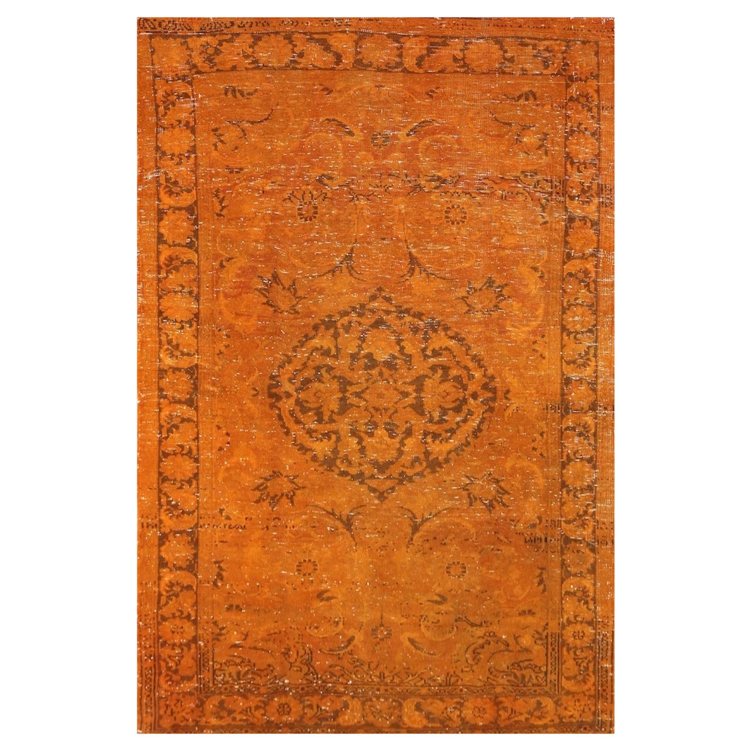 3.8x6 Ft Vintage Hand-Knotted Anatolian Accent Rug in Orange for Modern Homes For Sale