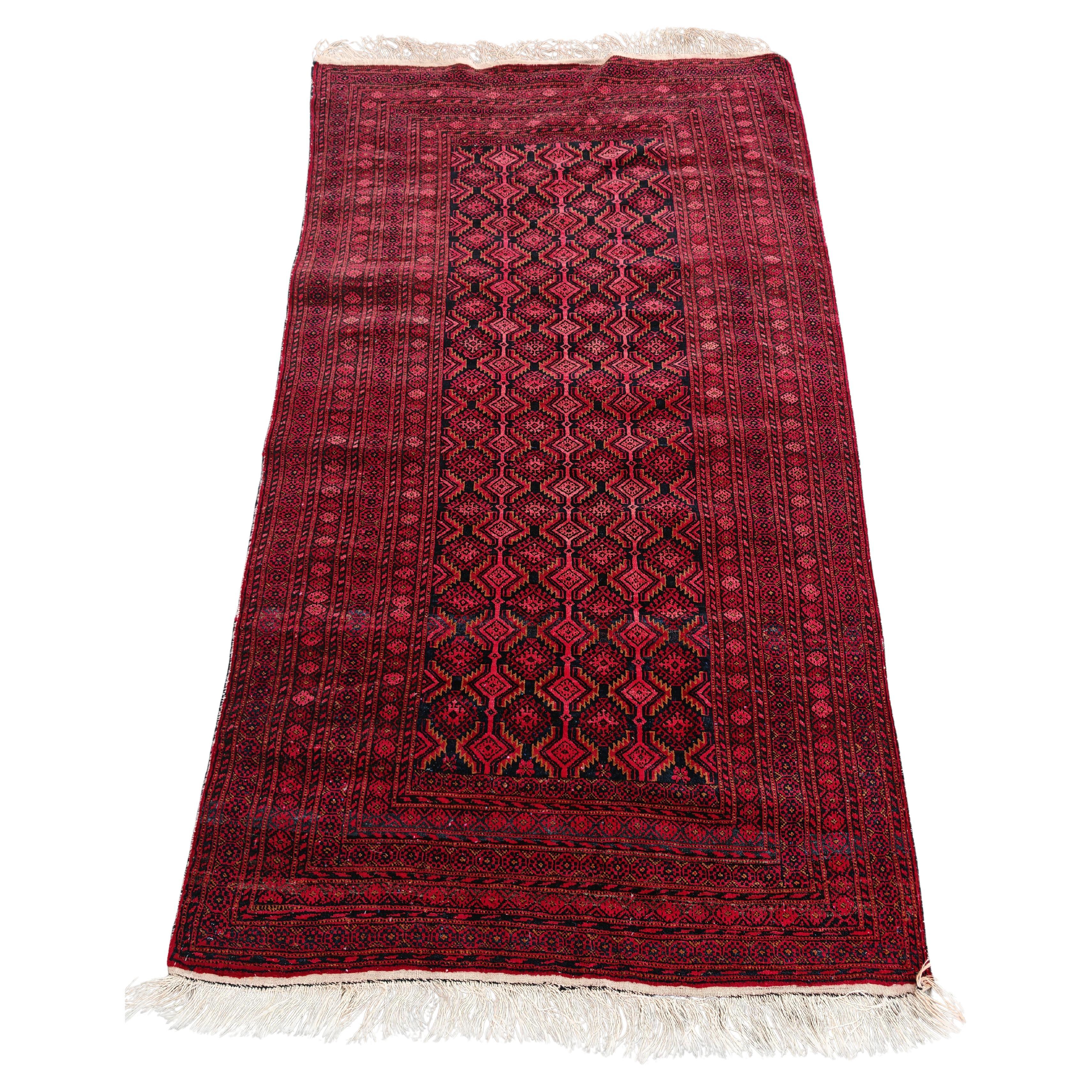 Vintage Hand-kotted Baluch Rug, natural dyed wool, Afghanistan 1960s