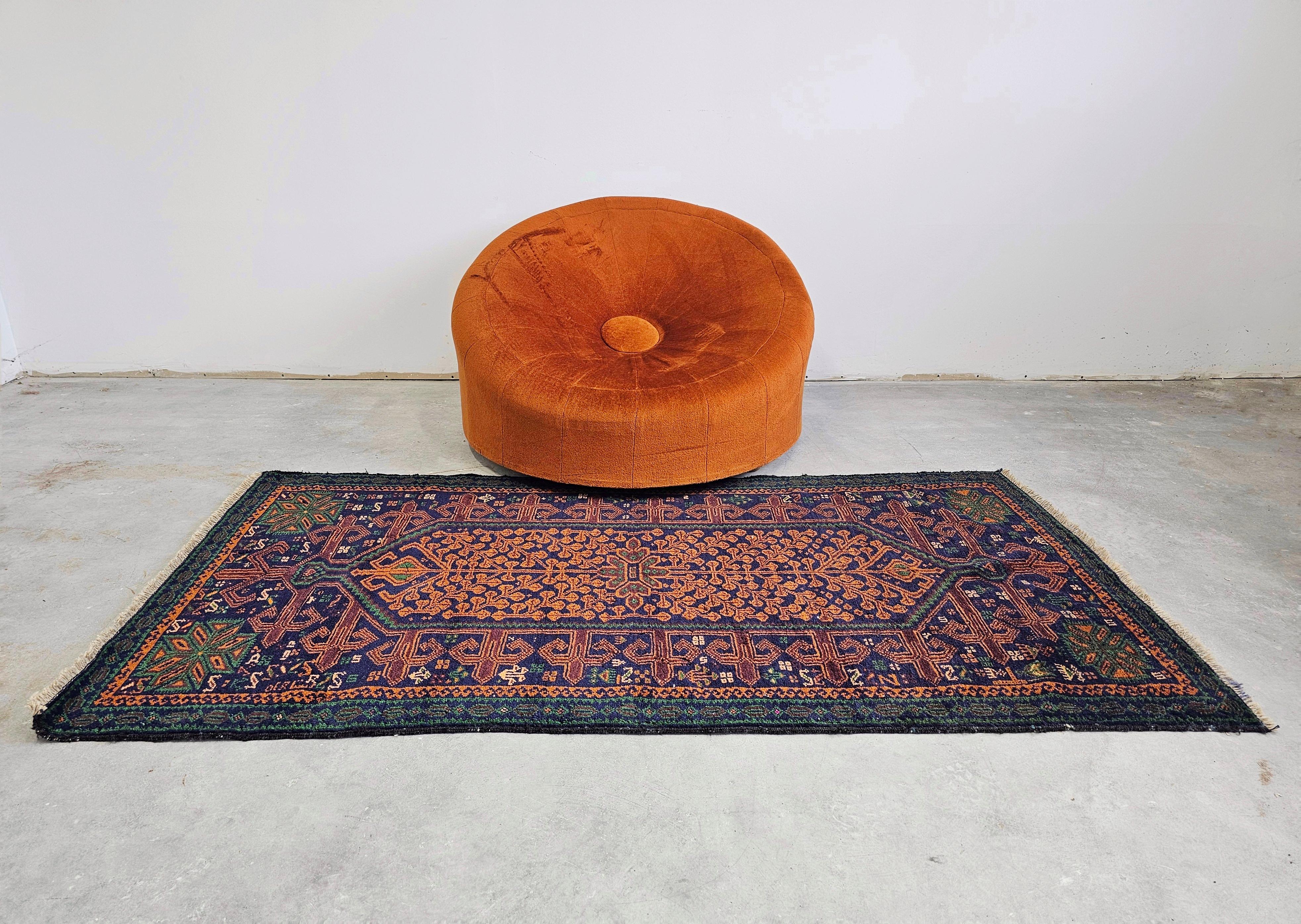 Tribal Vintage Hand-Knotted Baluch Rug with golden and navy tones, Afghanistan 1950s For Sale