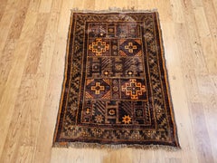 Vintage Hand-Knotted Baluch Triabal Area Rug in Geometric Pattern