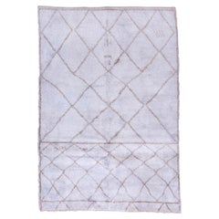 Vintage Hand-Knotted Beni Ourain Rug Ivory and Taupe Grid