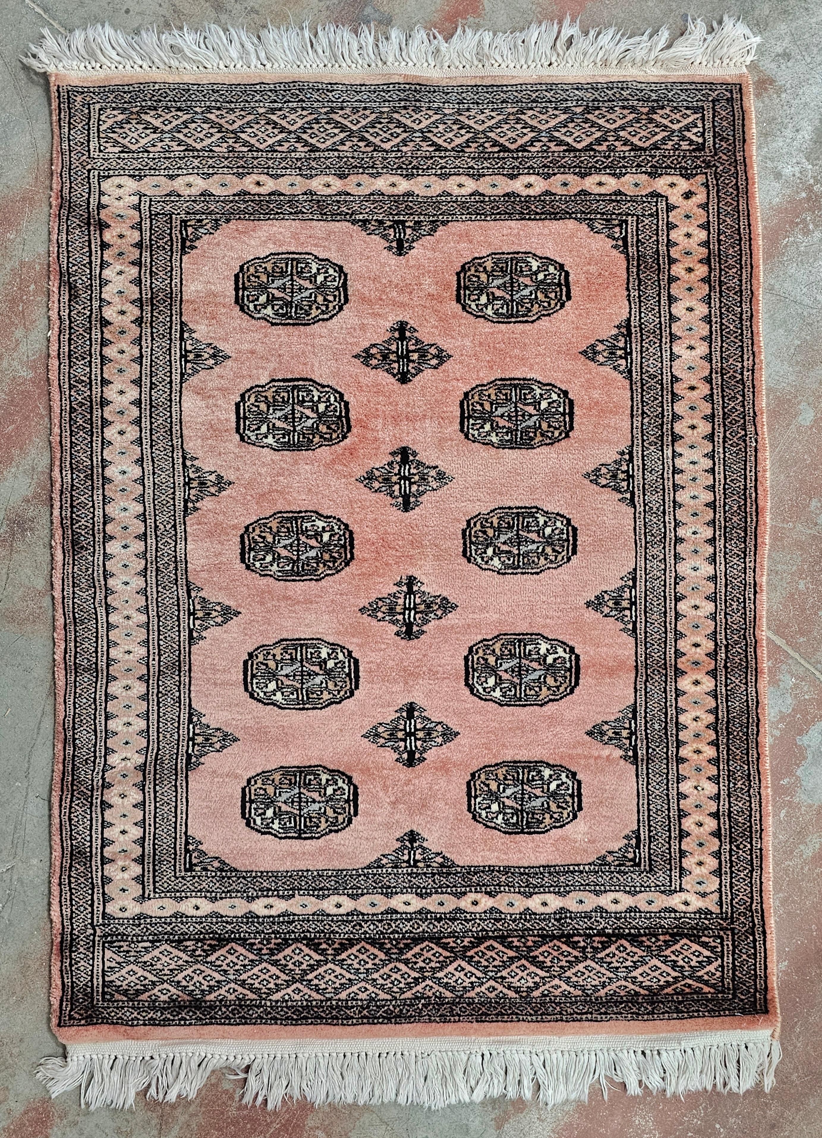 Tribal Vintage Hand-Knotted Bokhara Rug in very rare powder pink, Pakistan 1950s For Sale