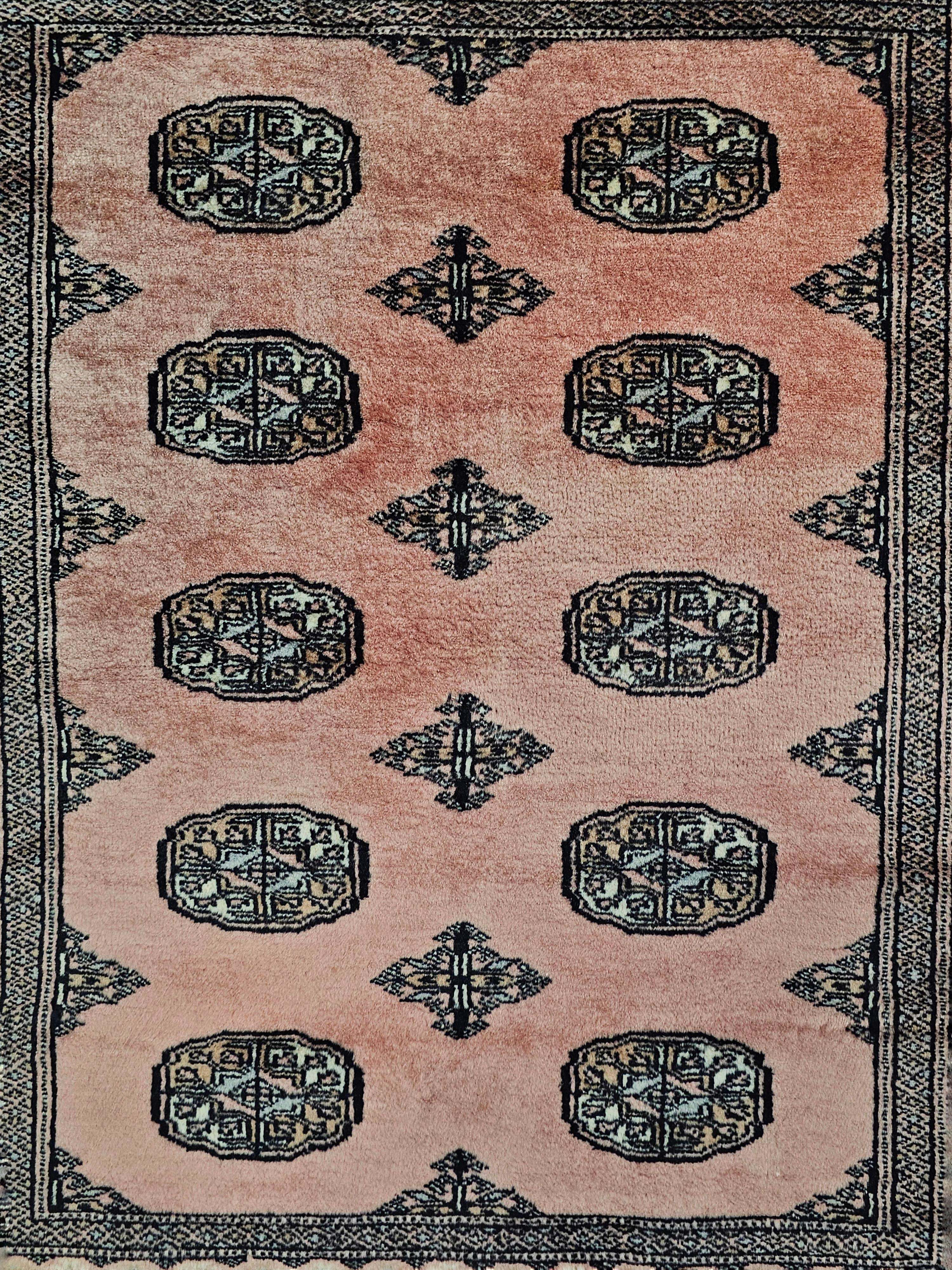 Pakistani Vintage Hand-Knotted Bokhara Rug in very rare powder pink, Pakistan 1950s For Sale