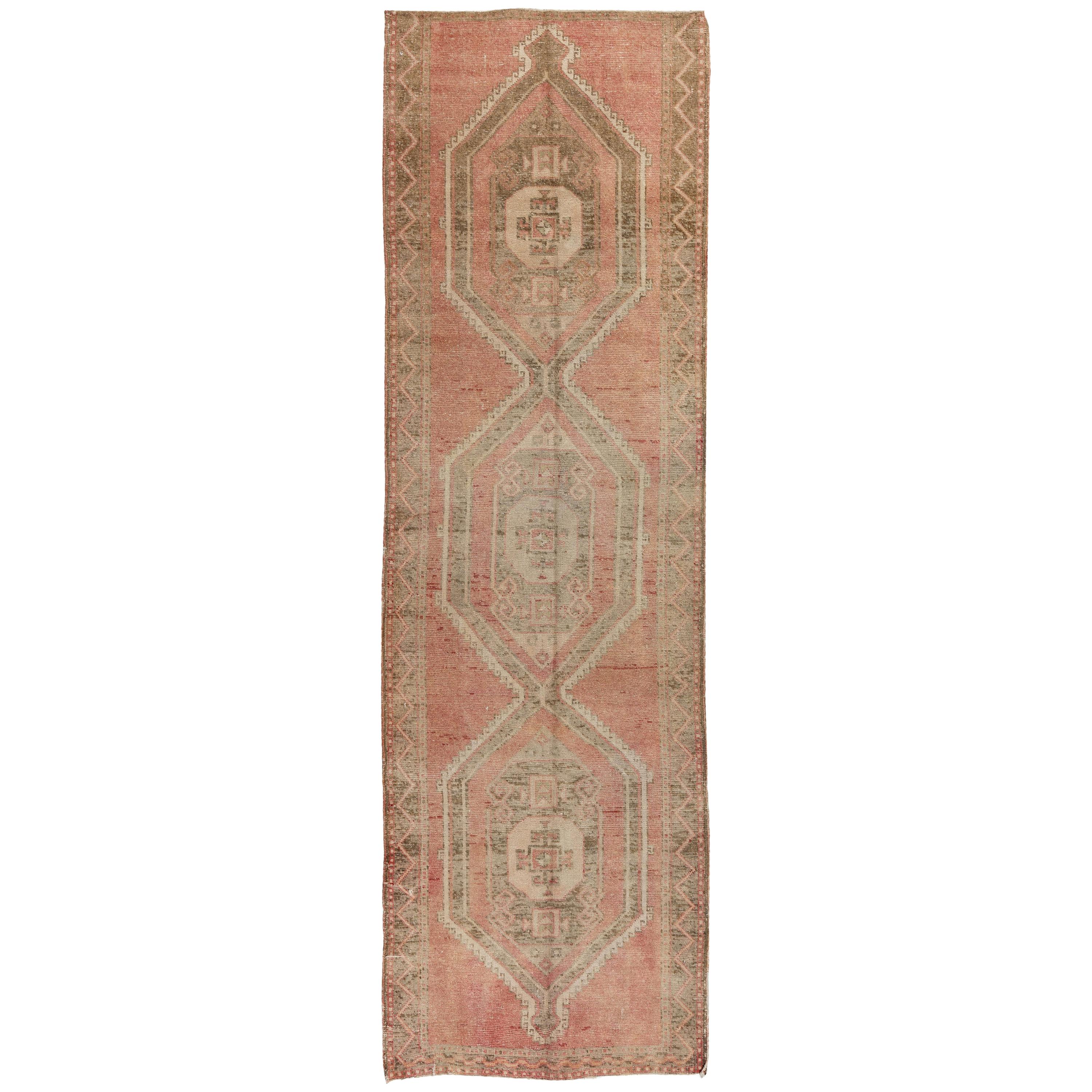 3.3x11 Ft Vintage Hand-Knotted Central Anatolian Runner, Traditional Wool Carpet For Sale