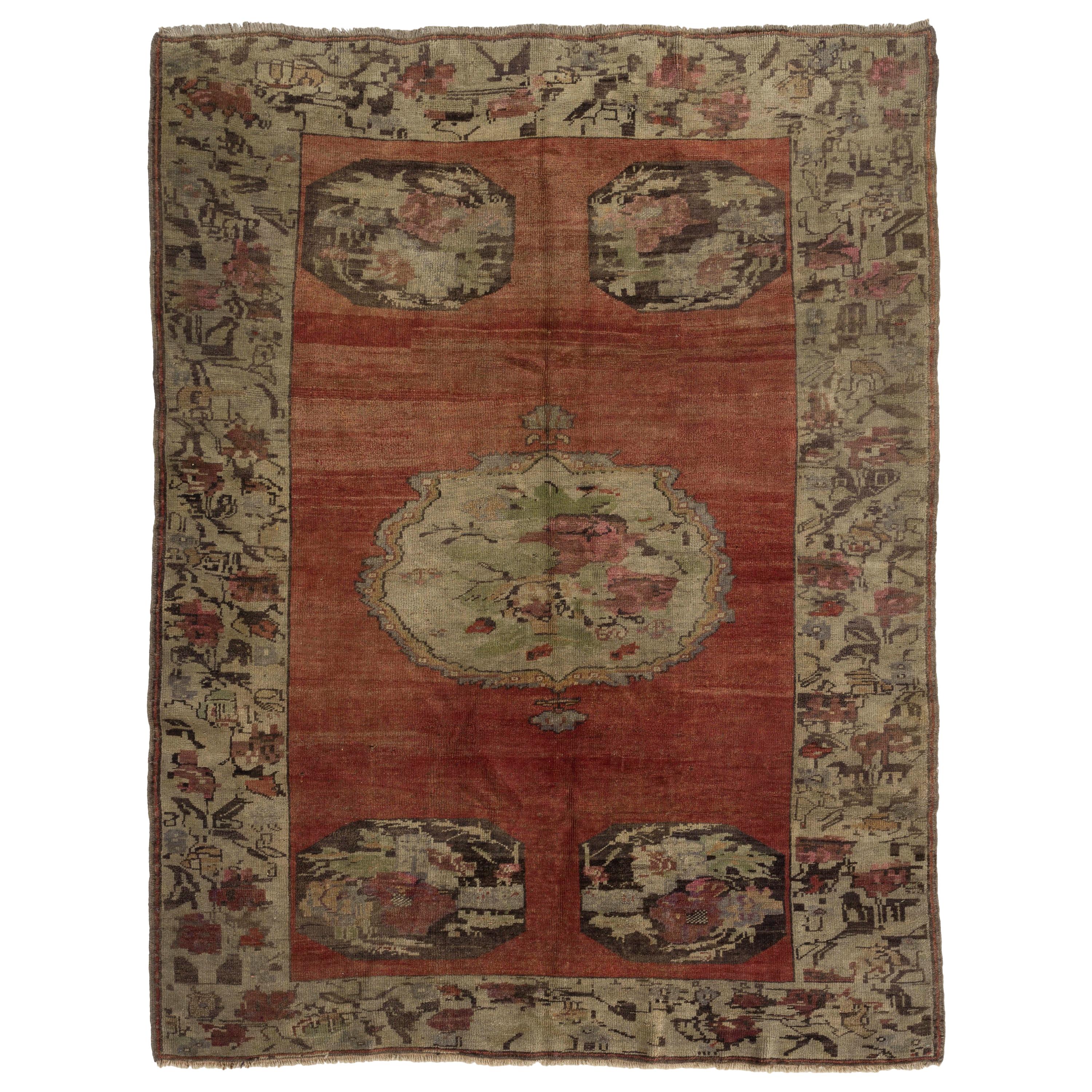 Vintage Hand Knotted Central Anatolian Tulu Rug