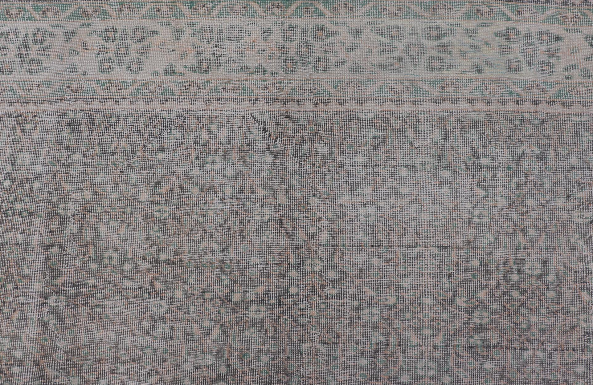Vintage Hand-Knotted Distressed Turkish Rug in Wool with All-Over Floral Pattern For Sale 5