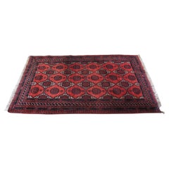 Handgeknüpfter geometrischer roter Vintage-Teppich aus Wolle 4'4" x 8'