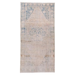 Vintage Hand-Knotted Hamadan Rug Faded Medallion Design in Powder Blue and Ivory