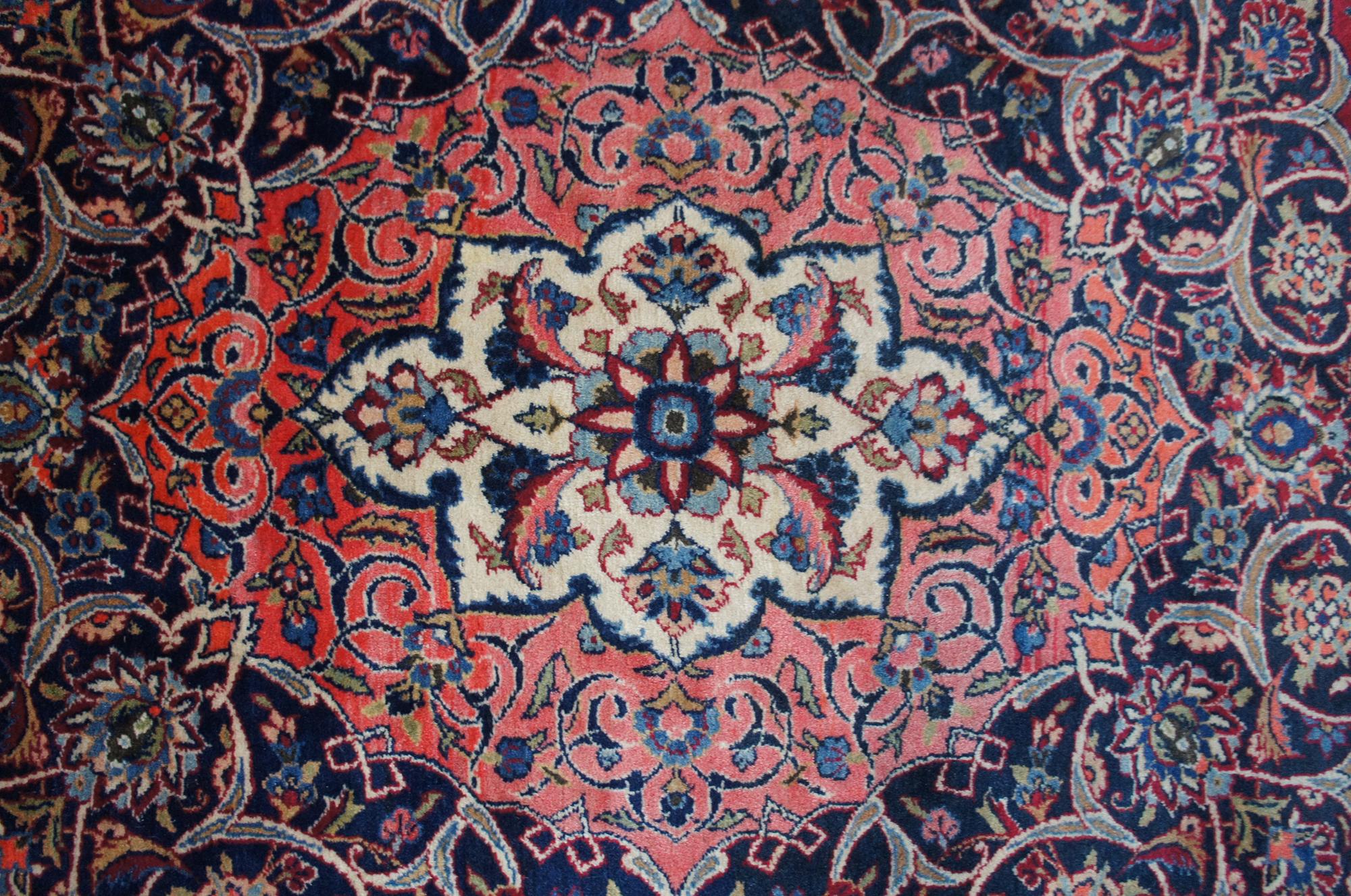Vintage Hand Knotted Kashan Floral Medallion Area Rug Carpet, Persian 6