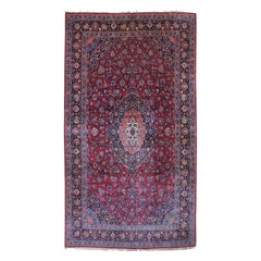 Vintage Hand Knotted Kashan Floral Medallion Area Rug Carpet, Persian