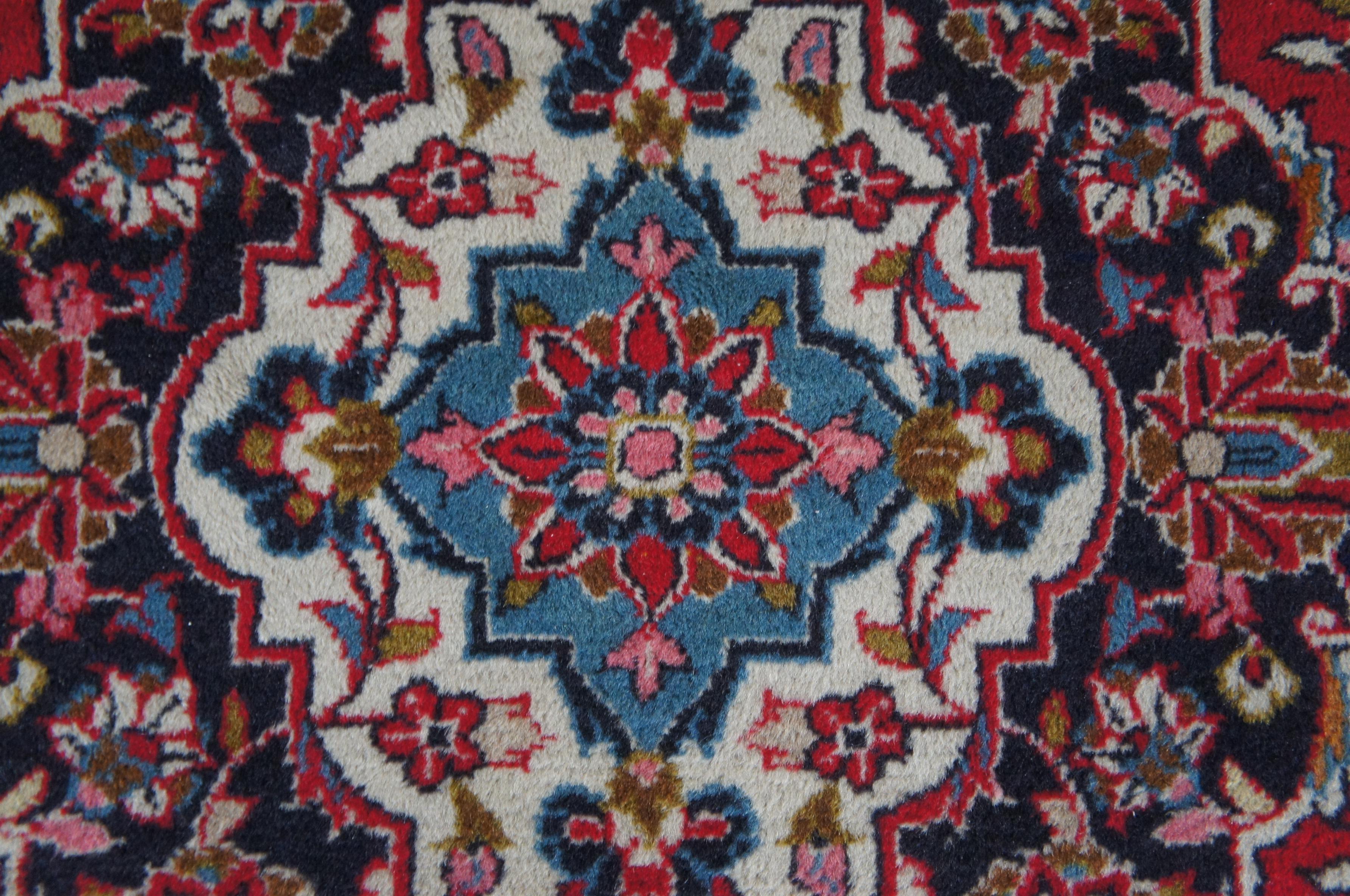 20th Century Vintage Hand Knotted Kashan Persian Blue & Red Wool Area Rug Carpet 6.5' x 10' For Sale