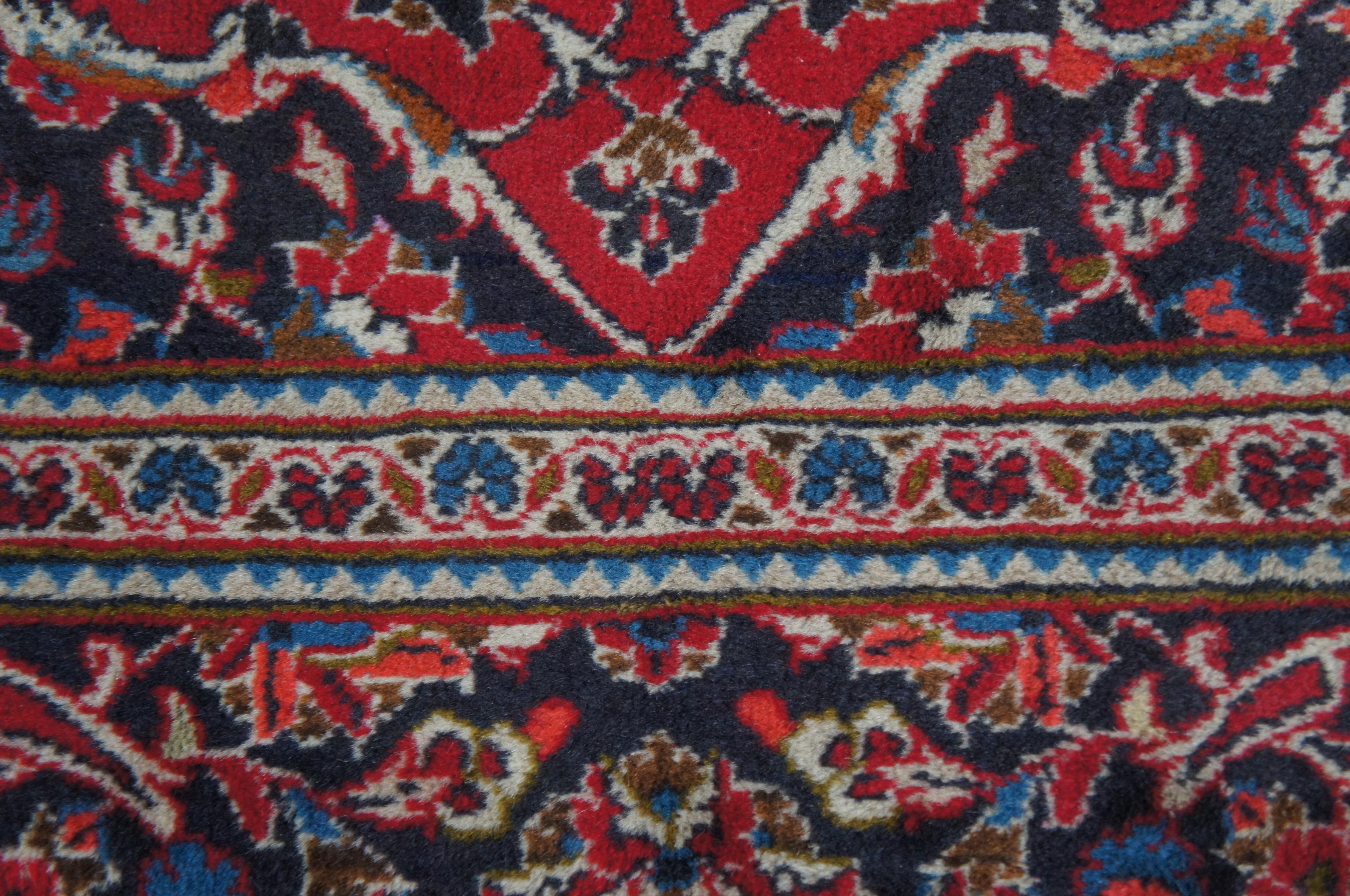 Vintage Hand Knotted Kashan Persian Blue & Red Wool Area Rug Carpet 6.5' x 10' For Sale 2