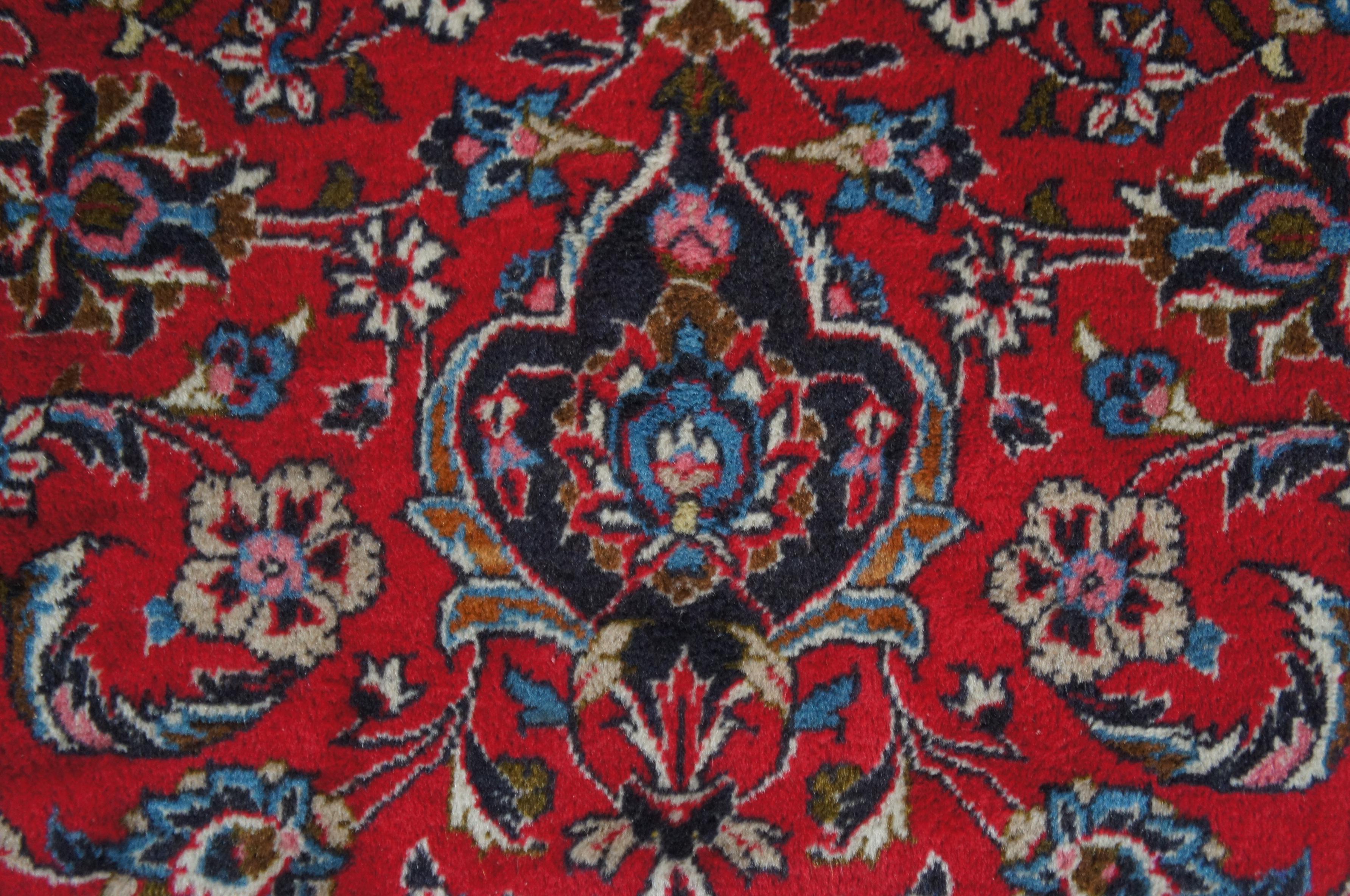 Vintage Hand Knotted Kashan Persian Blue & Red Wool Area Rug Carpet 6.5' x 10' For Sale 3