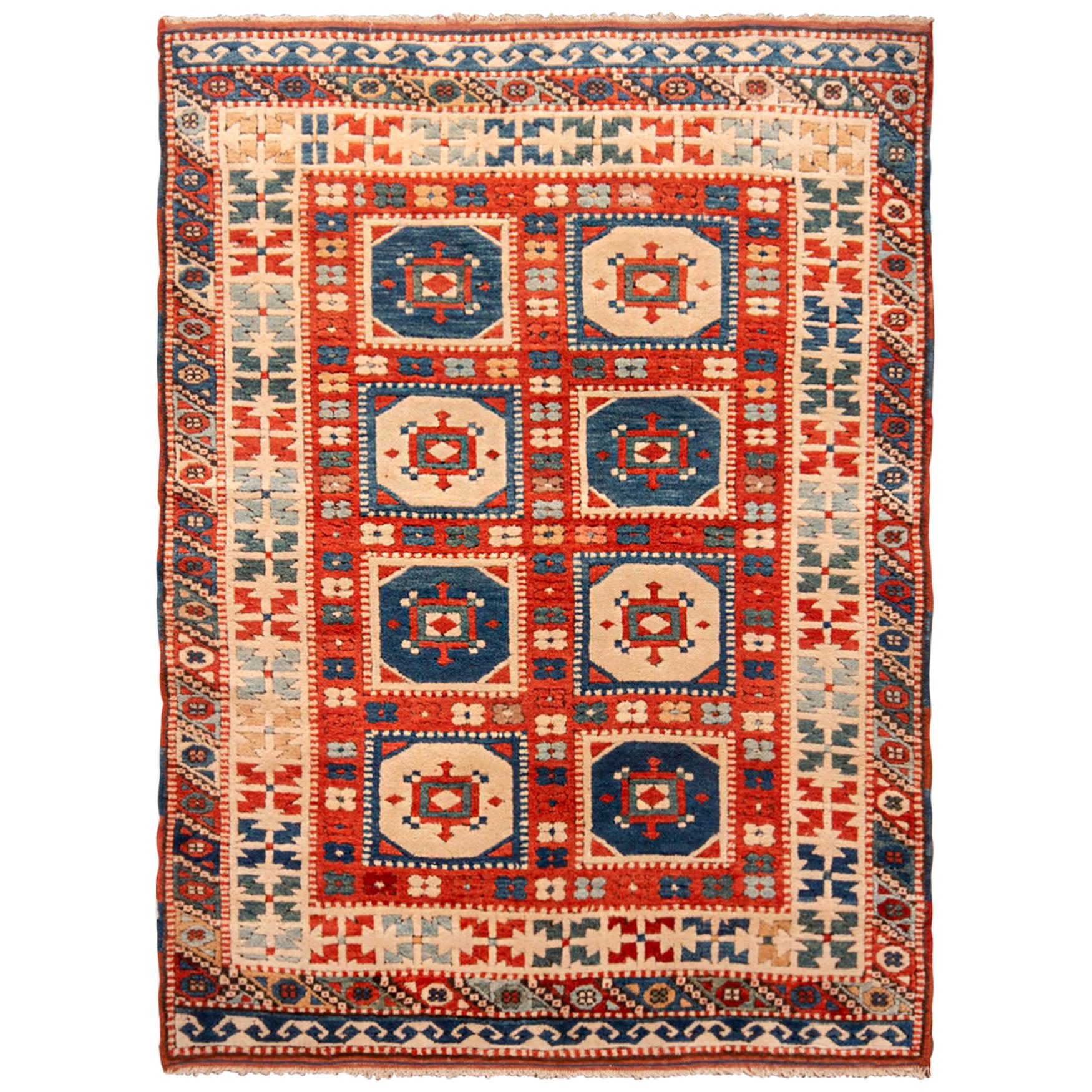 Vintage Midcentury Durry Red and MultiTonal Blue Cotton Rug at 1stDibs