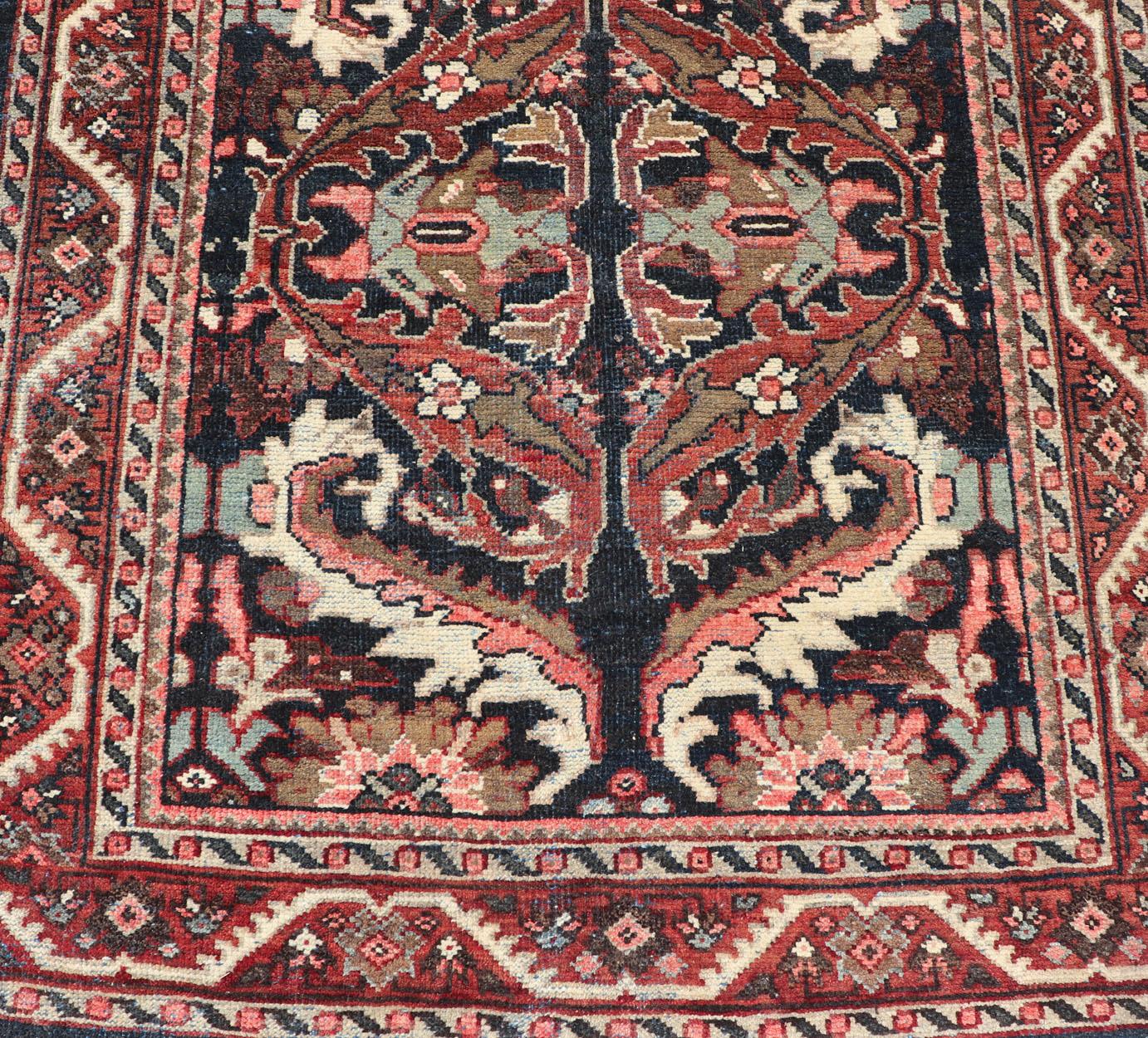Layered Medallion design Mahal vintage rug from Persia in multi-colors, 
Keivan Woven Arts / rug PTA-200734, country of origin / type: Iran / Mahal, circa 1950

Measures: 4'8 x 9'10.