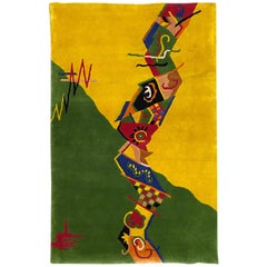 Vintage Hand Knotted Modern Abstract Oriental Wool Rug