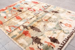 Vintage Hand-Knotted Moroccan Rug Abstract Multicolor Pattern