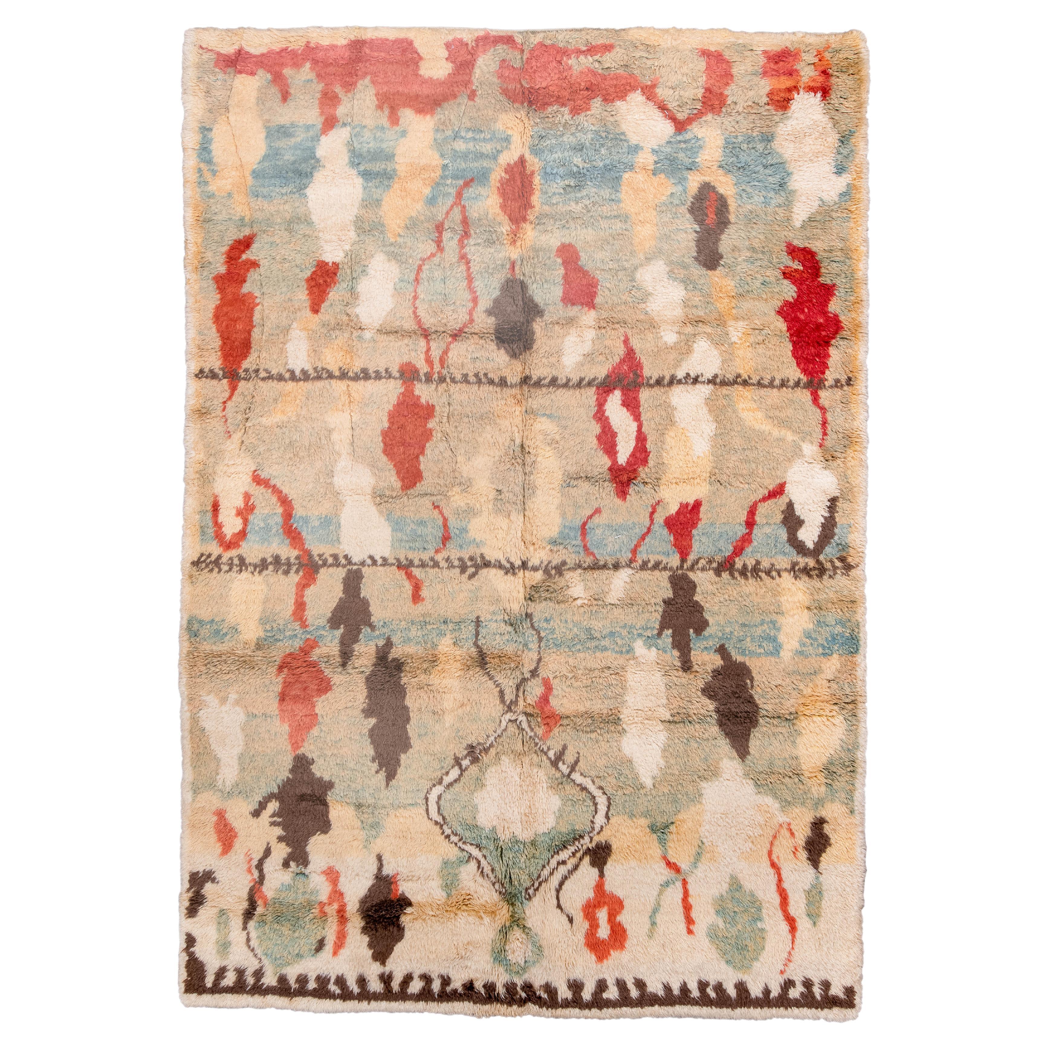 Vintage Knots Rugs marocchino annodato a mano con motivi astratti e multicolore