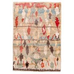 Vintage Hand-Knotted Moroccan Rug Abstract Multicolor Pattern
