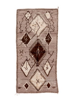 Vintage Hand-Knotted Moroccan Rug Brown and Cream Tribal Diamonds