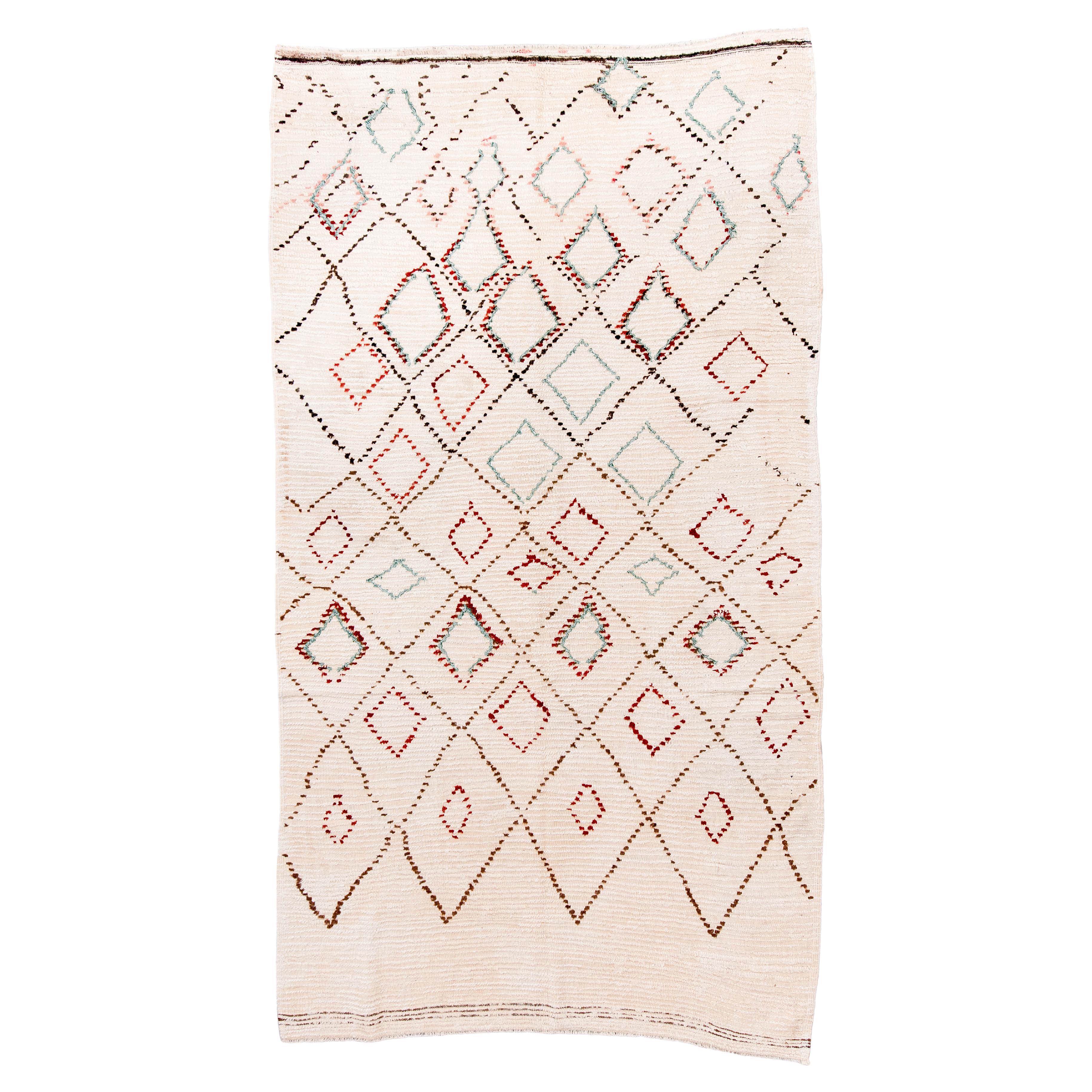 Vintage Hand-Knotted Moroccan Rug Colorful Diamond Lattice