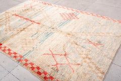 Vintage Hand-Knotted Moroccan Rug Coral Checkered Motif