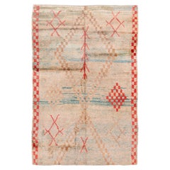 Vintage Hand-Knotted Moroccan Rug Coral Checkered Motif